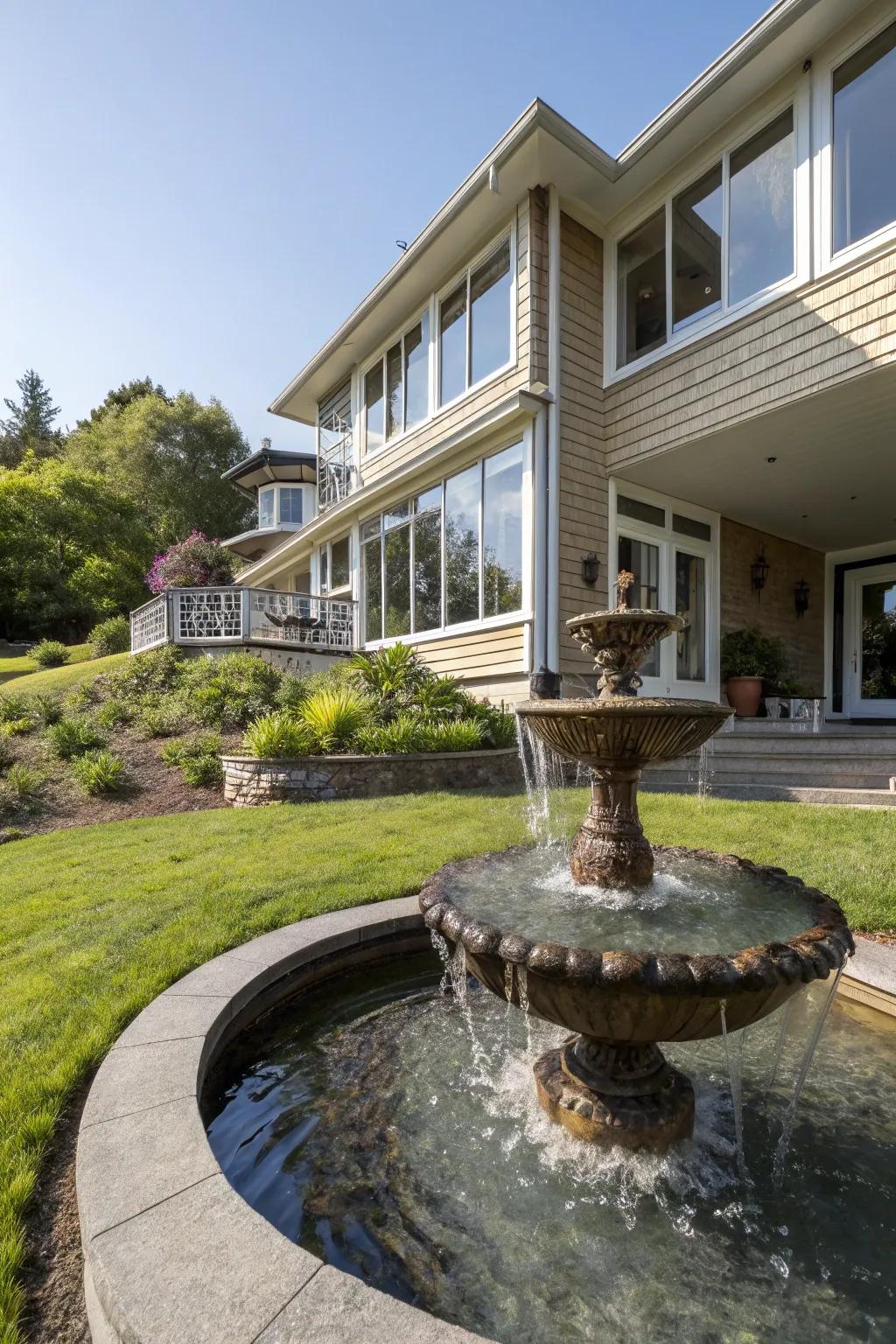 A water feature introduces tranquility and elegance.