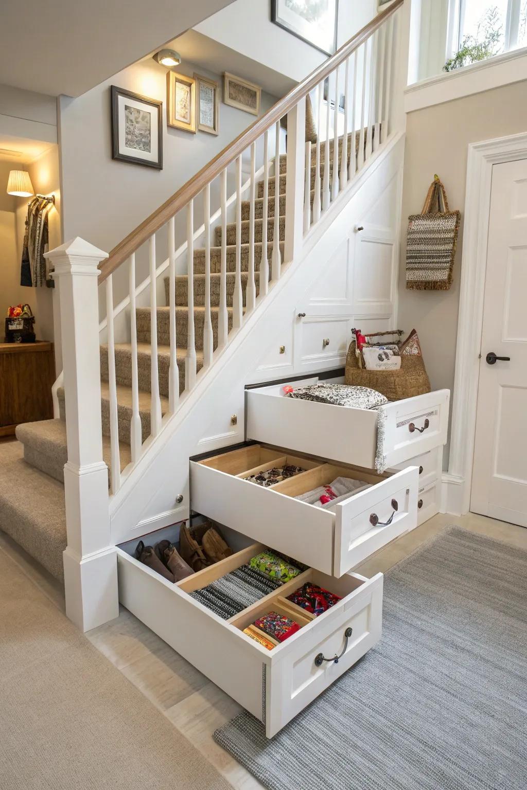 Concealed storage keeps things tidy and effective.