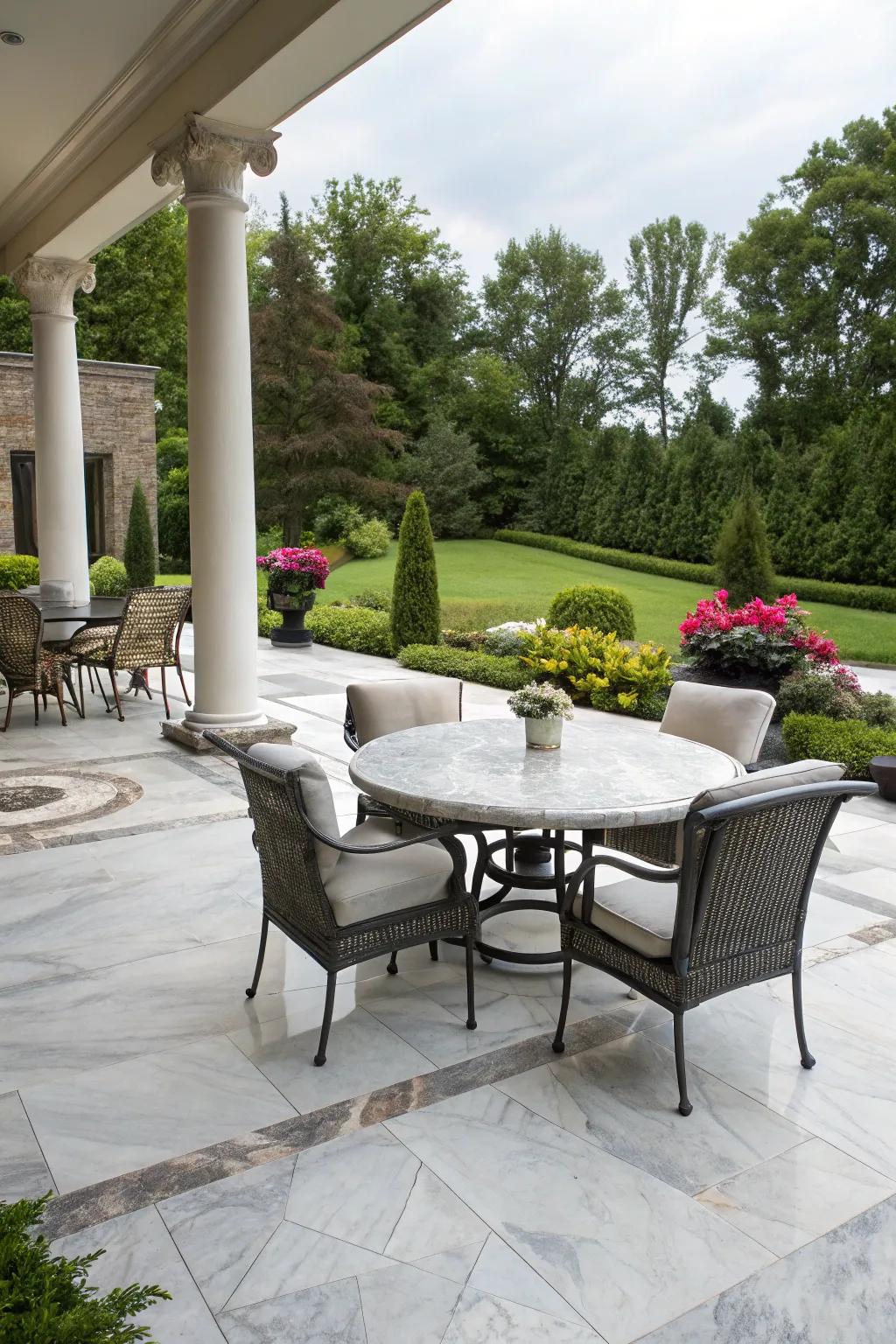 A luxurious stone-look patio achieved with concrete tints.