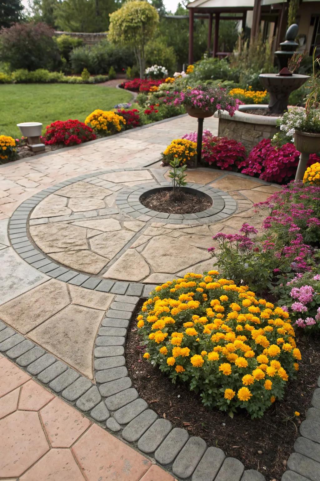 Contrasting pigments highlight focal points in this garden.