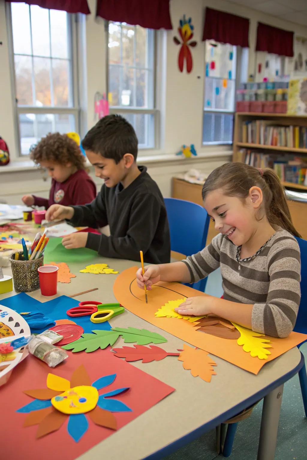 A craft spot keeps the children joyfully busy.