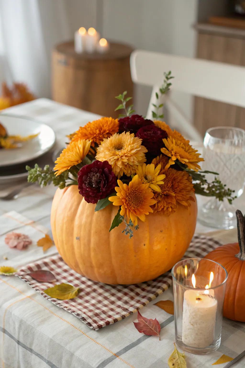 Adaptable pumpkin holders for pristine efflorescence showcases.