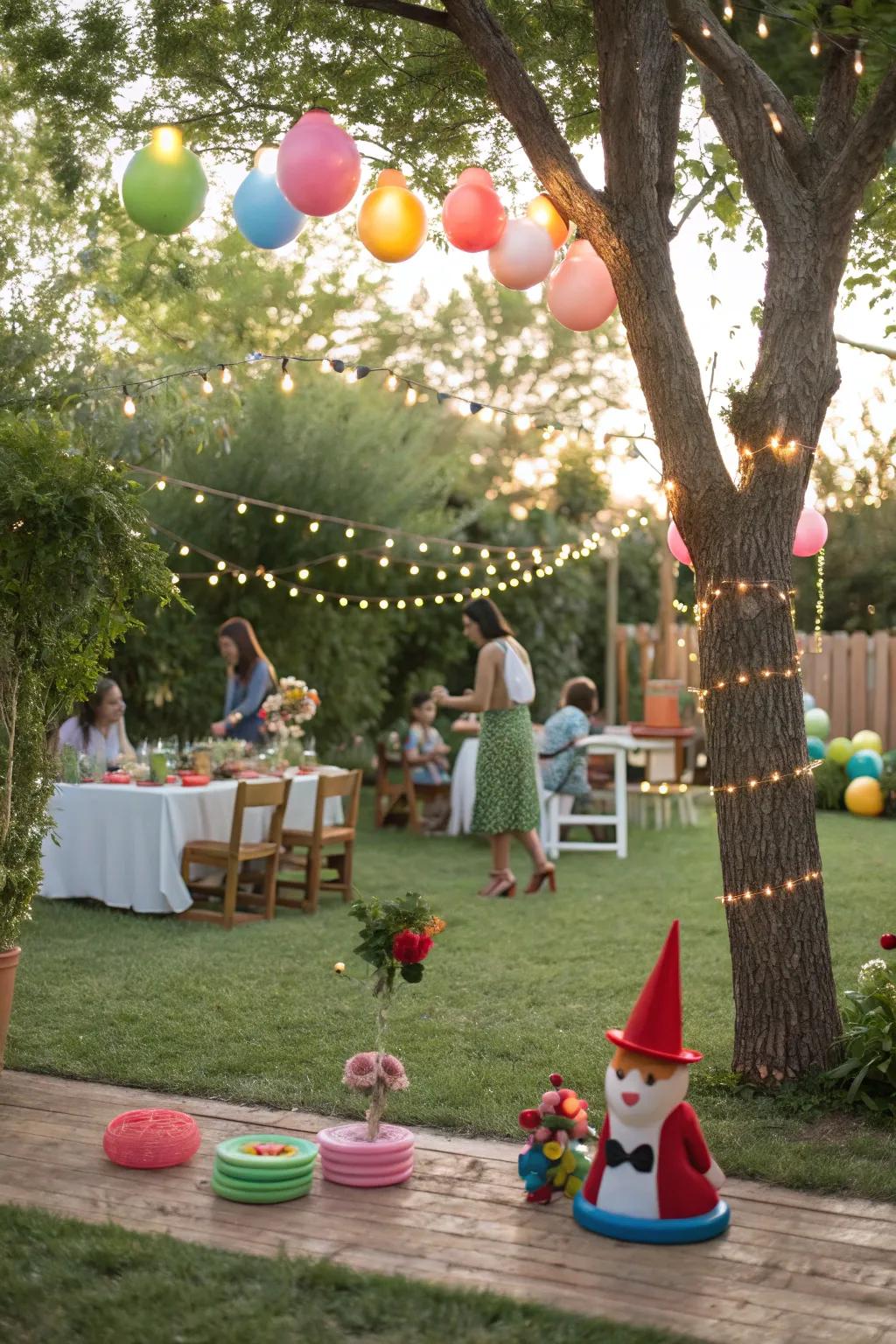 Garden-themed setup with whimsical and magical elements.