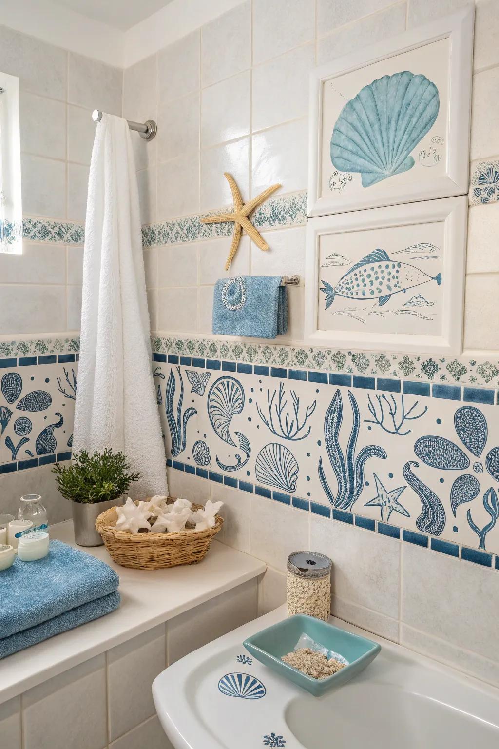 Convey shoreline vibes into your home through themed tiles.