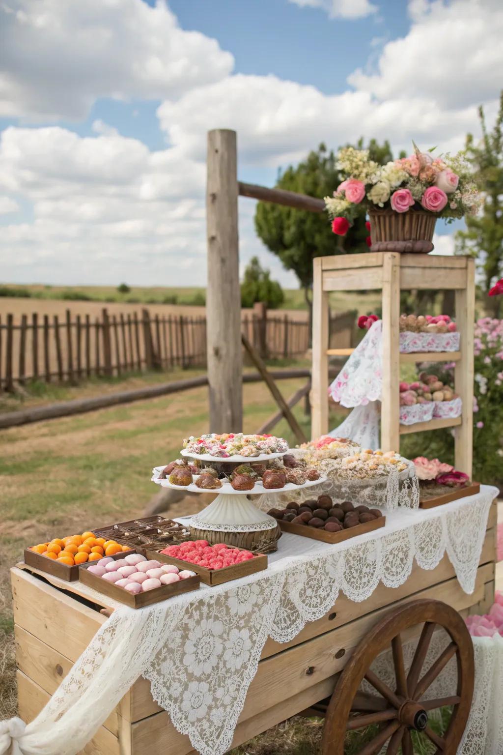 Vintage cart displaying a variety of treats.