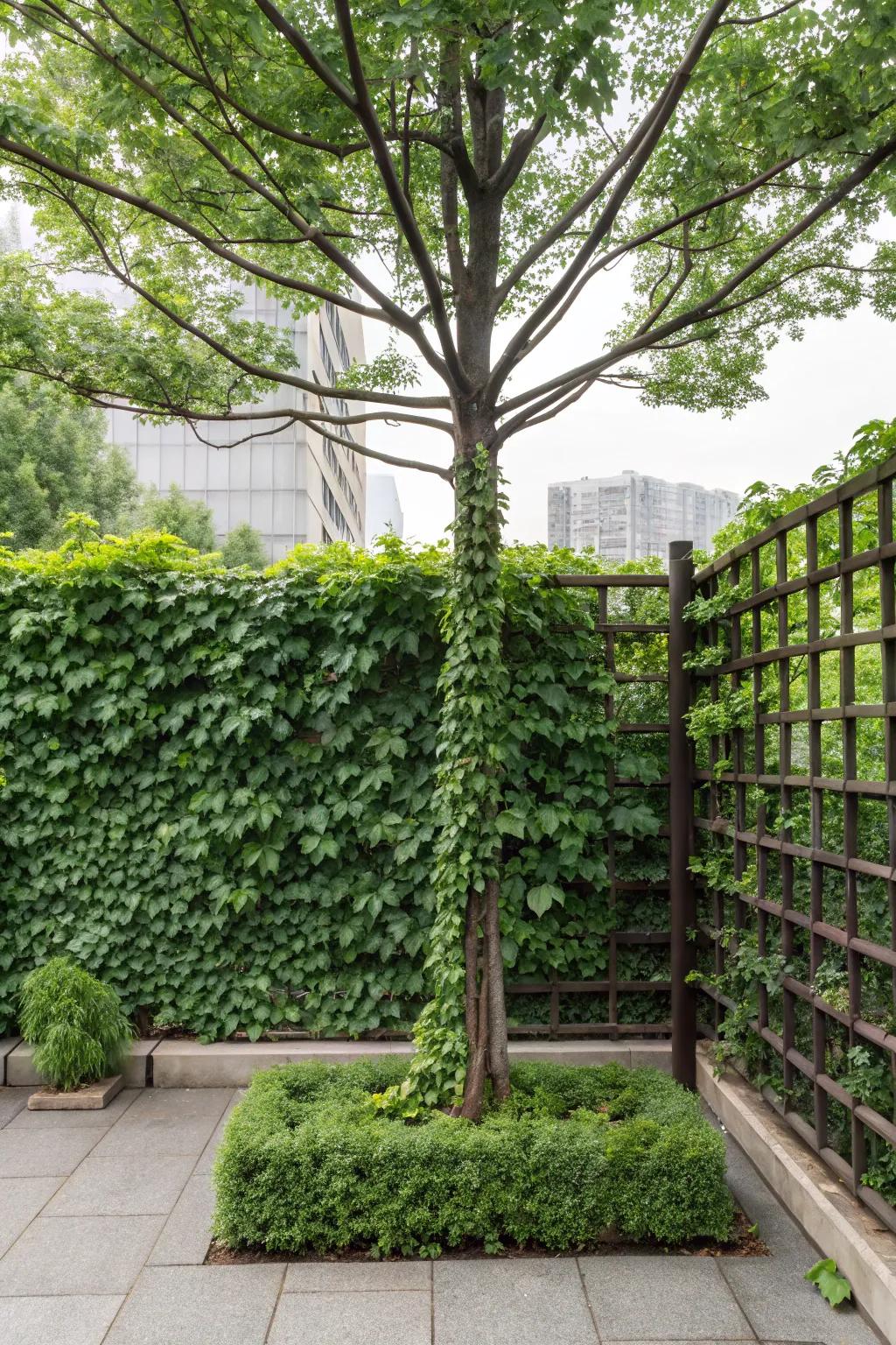 Vertical gardens maximize expanse and enhance dense foliage.