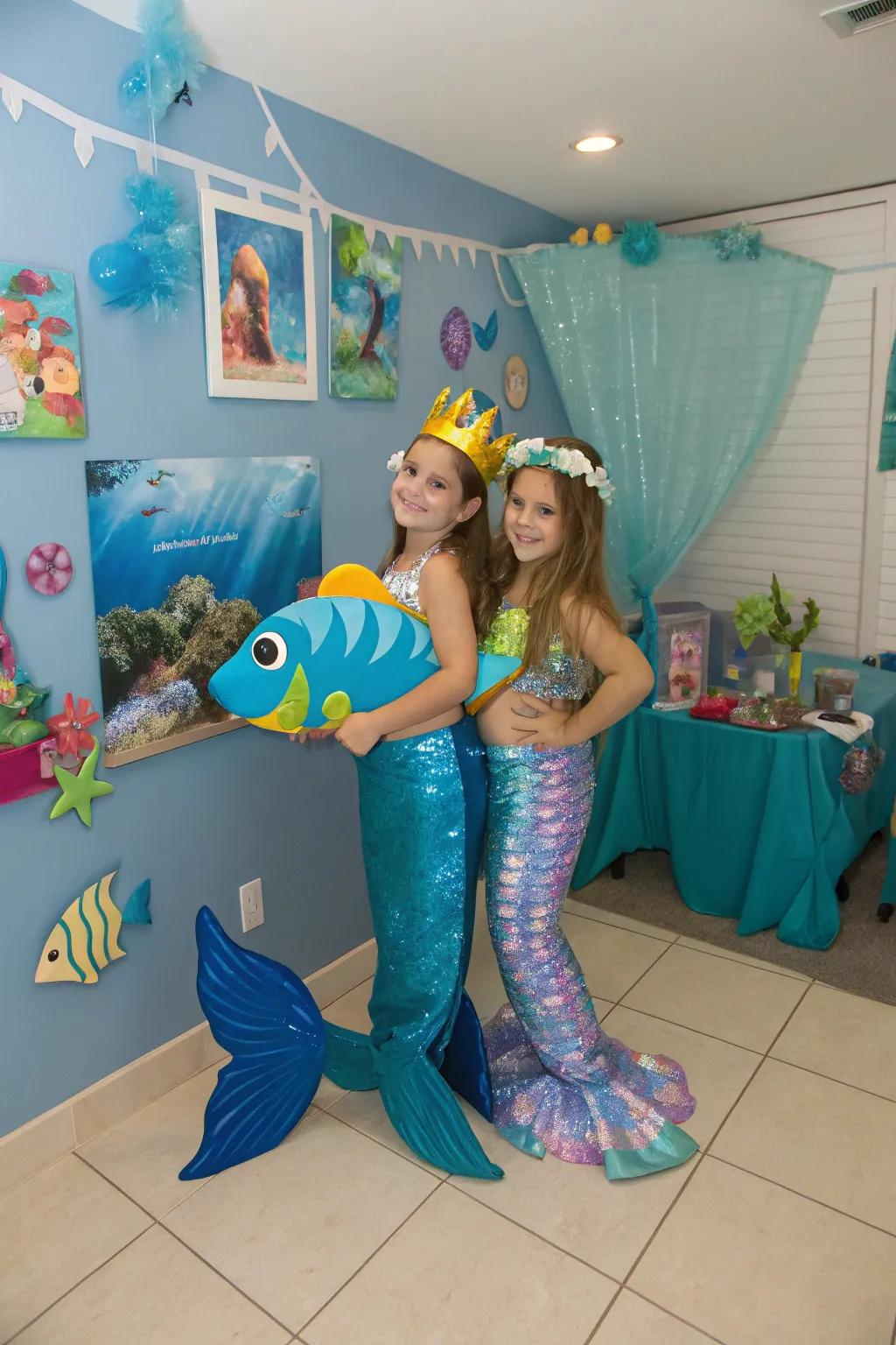 Making a splash: twins as undersea creatures.