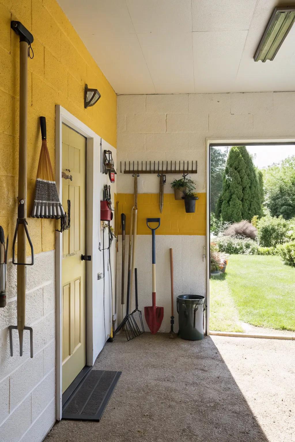 Golden and white for a bright, sunny garage.