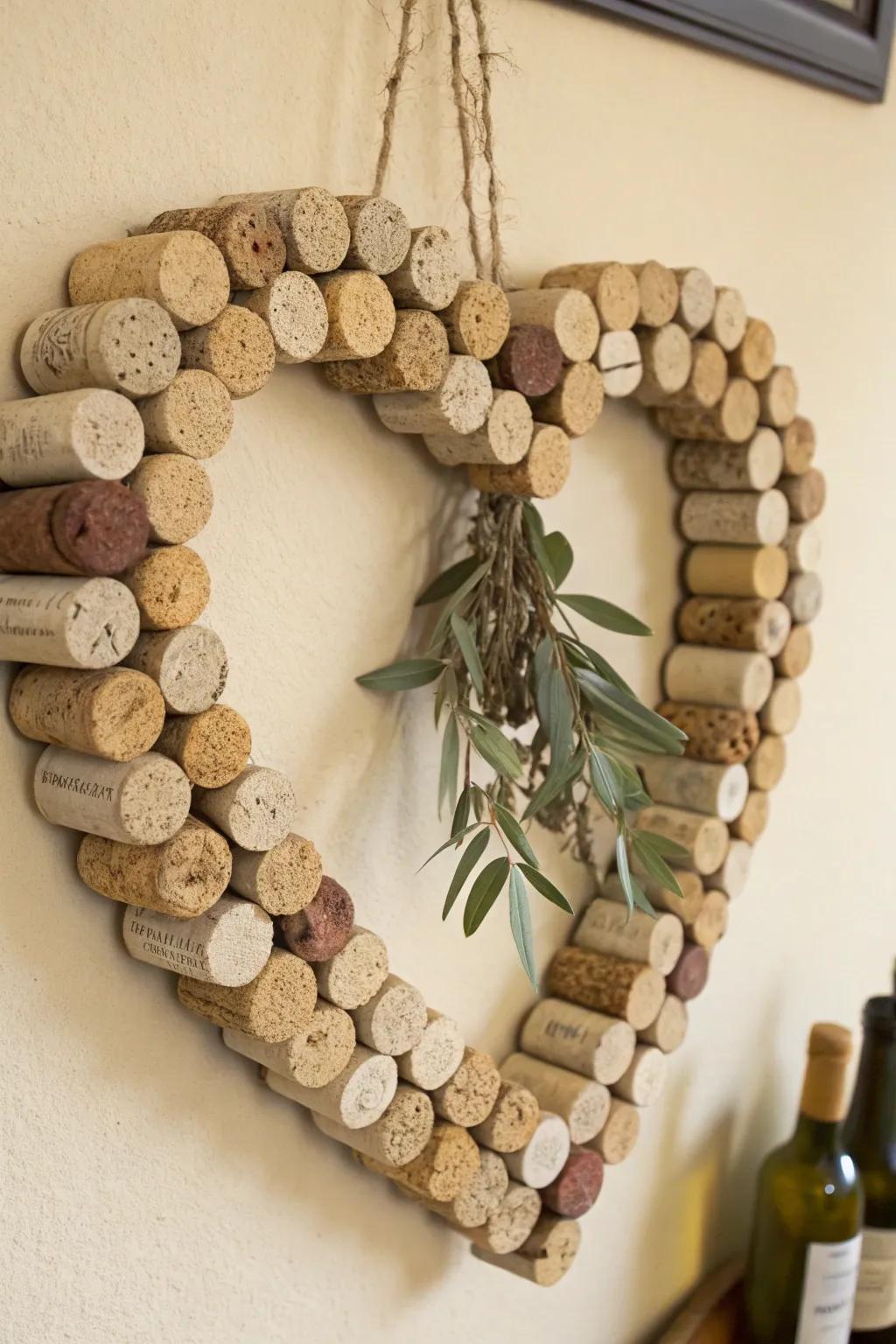 Transform your wine stopple collection into a heartwarming Valentine’s wreath, amalgamating rustic charm with minimalist elegance.