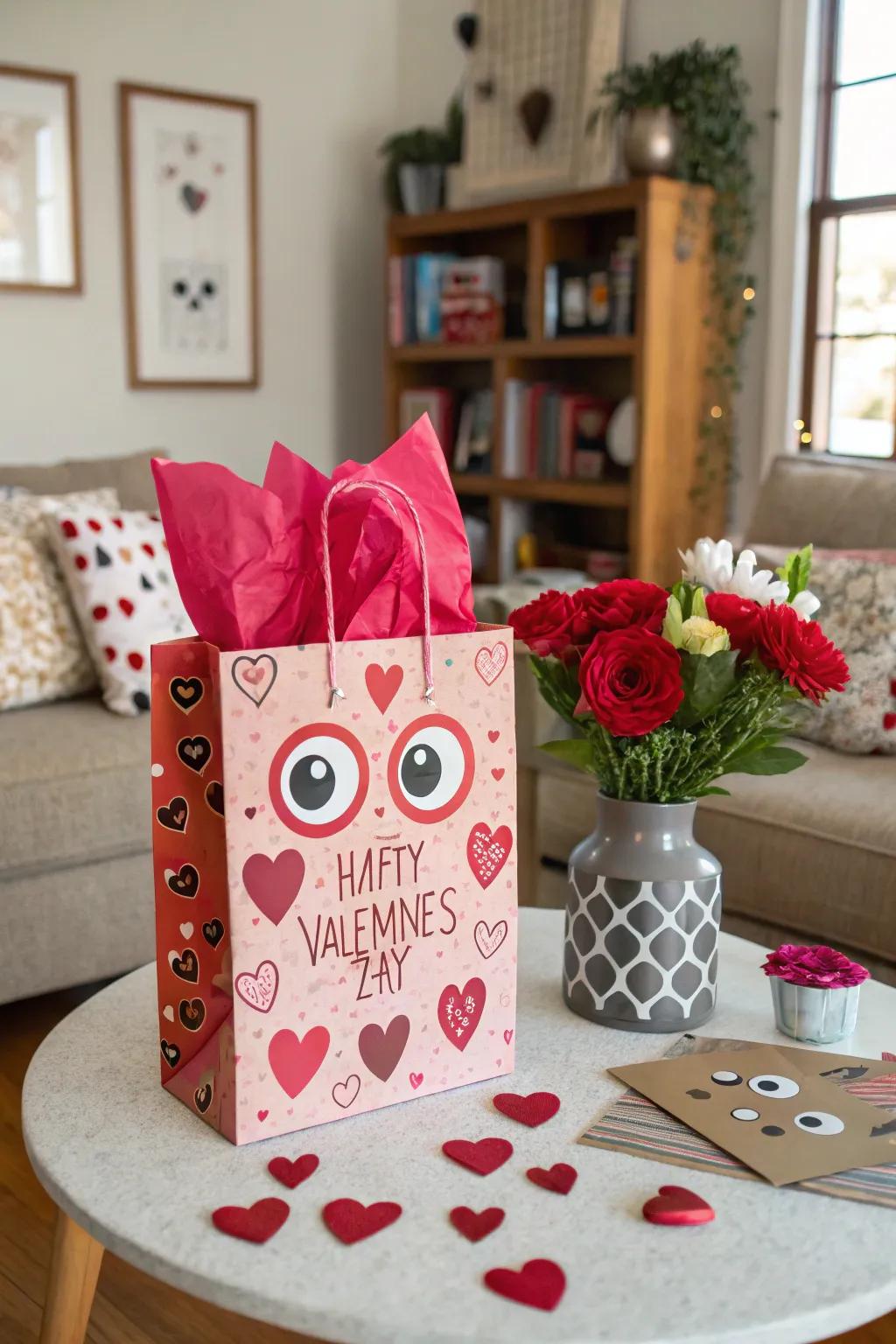Whimsical Valentine's surprise bag featuring playful, unforeseen elements.