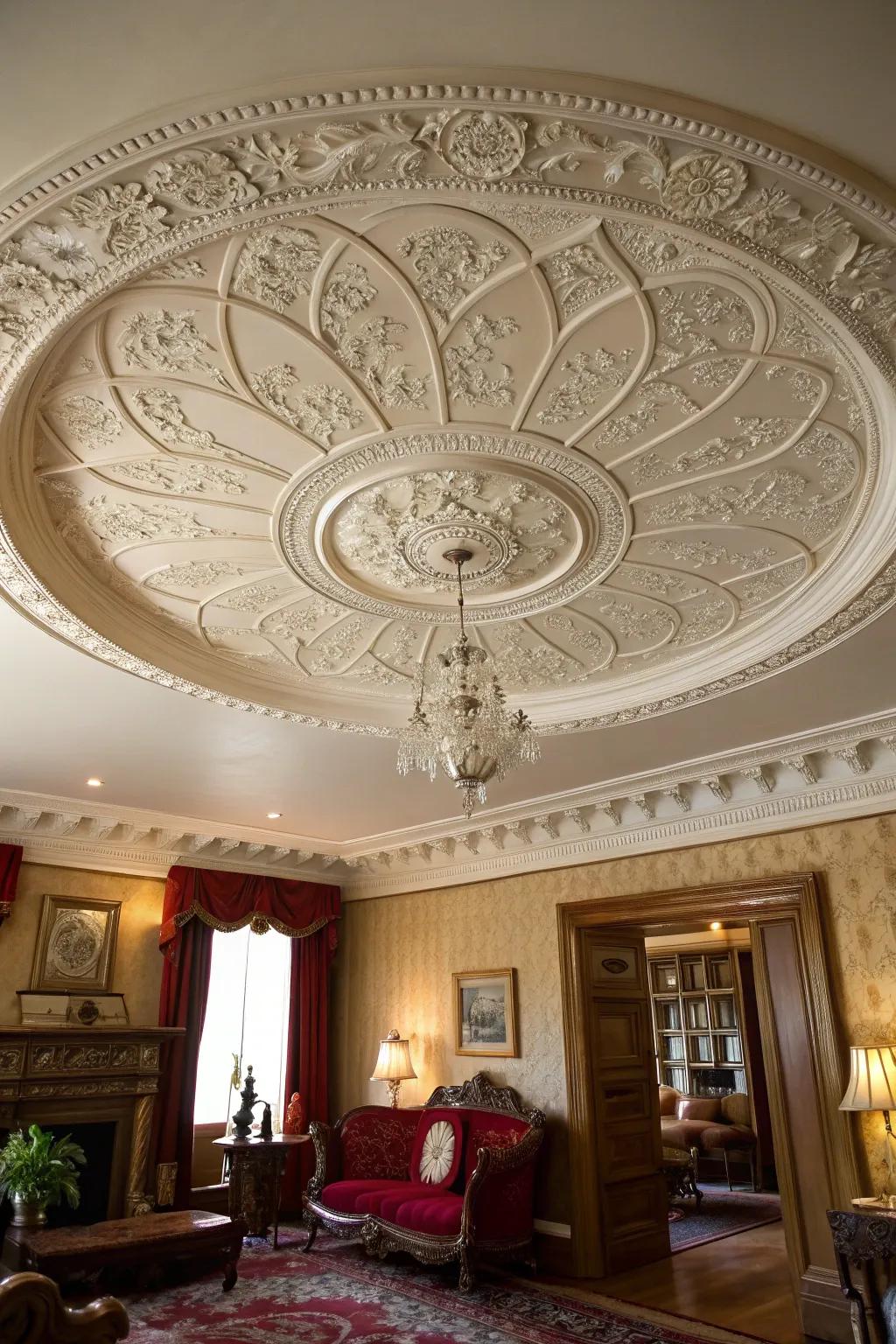 A decorative ceiling rosette introduces an elegant finishing touch to the space.
