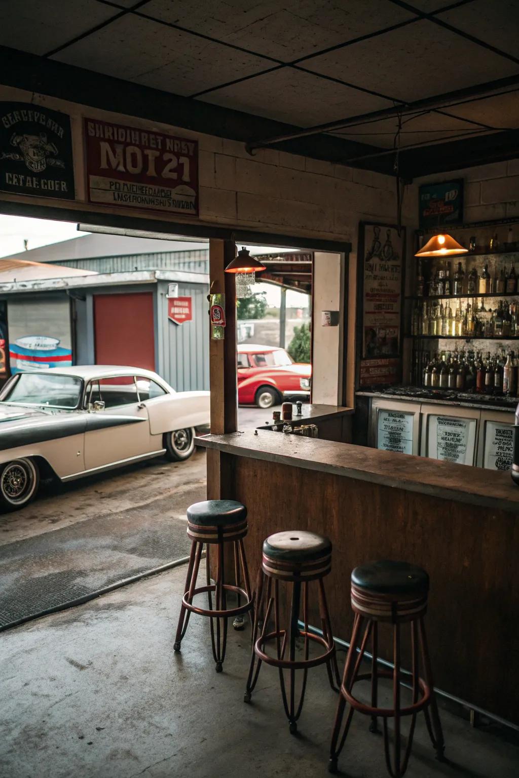 A retro bar space makes the garage a perfect social spot.