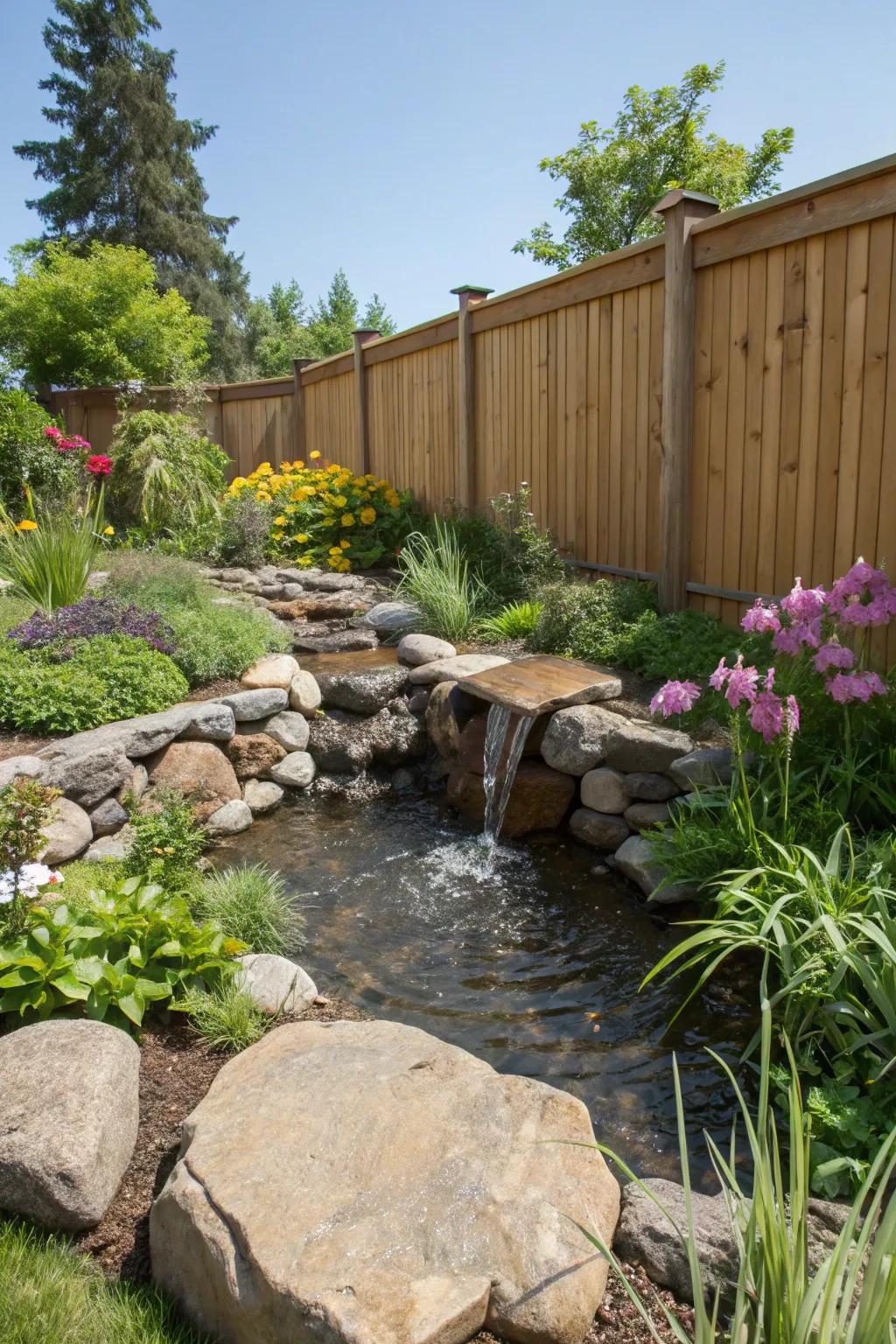 Bubbling rock features add water.