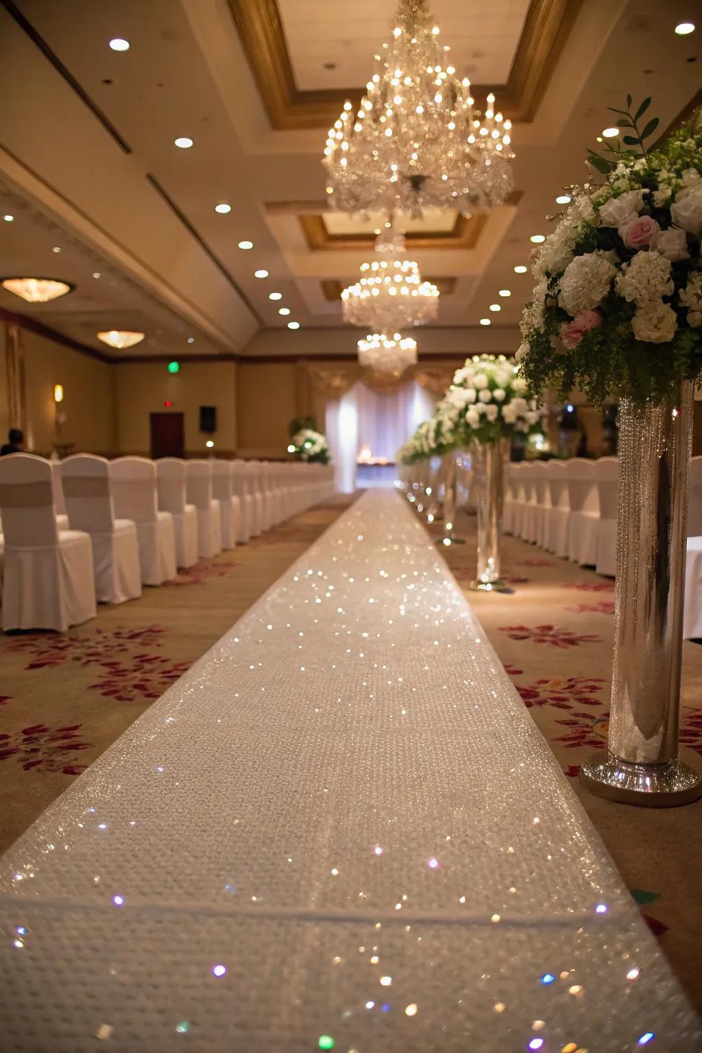 A sparkling crystalline bead runner adds elegance and glamour.