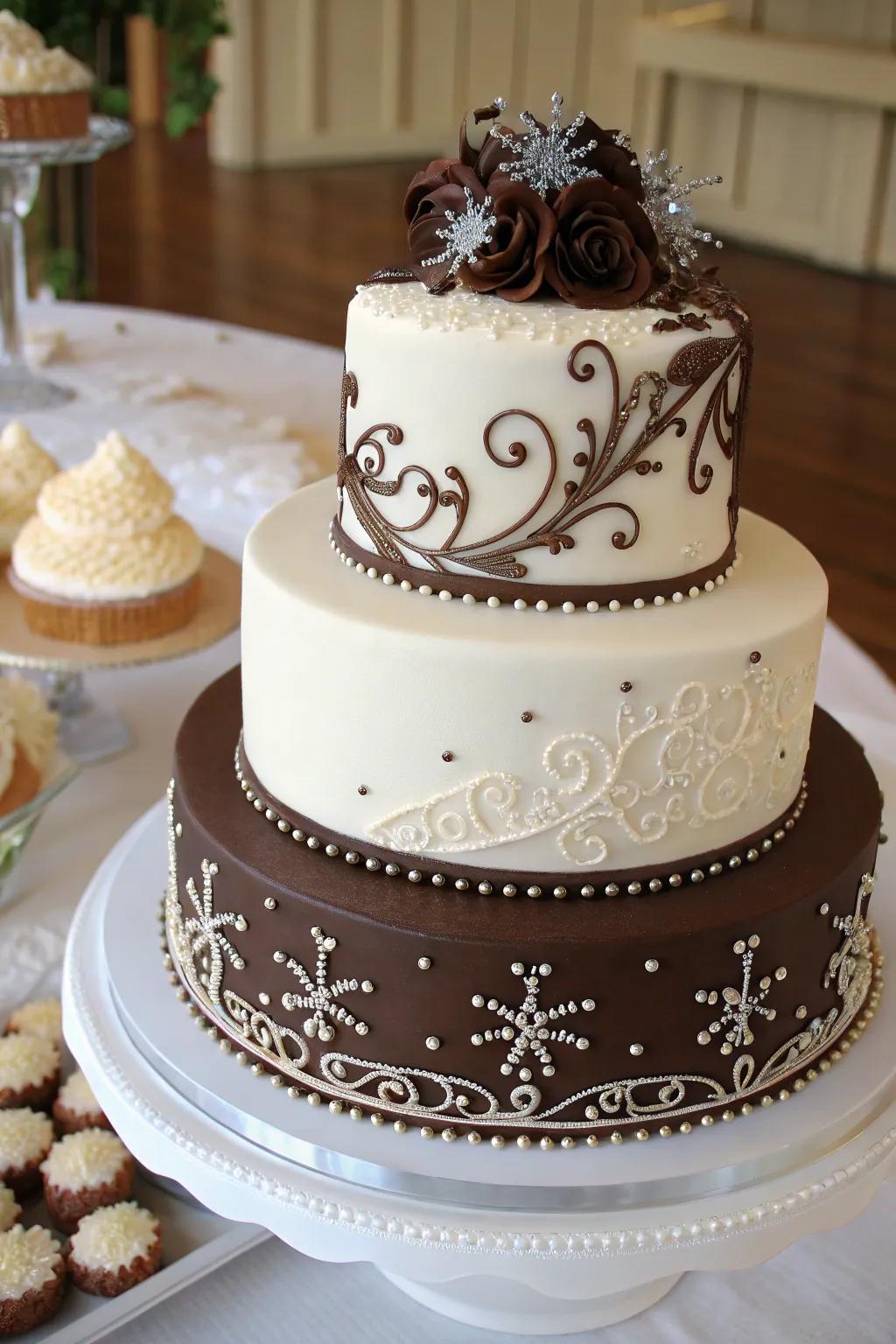 A wedding cake featuring eatable art for a true masterpiece.
