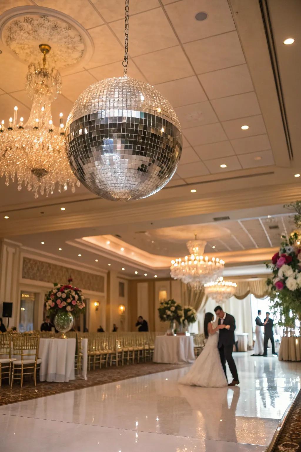 Mirrored orbs introduce retro amusement and brilliance.
