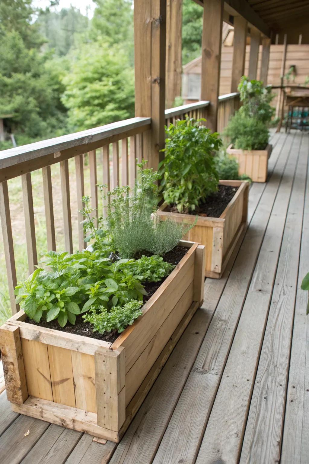 Aromatic wood planter containers for a natural touch.