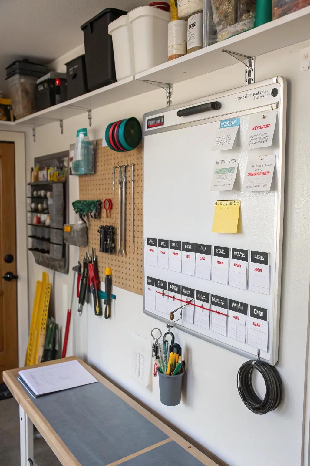 A magnetic bar on the whiteboard keeps accessories handy.