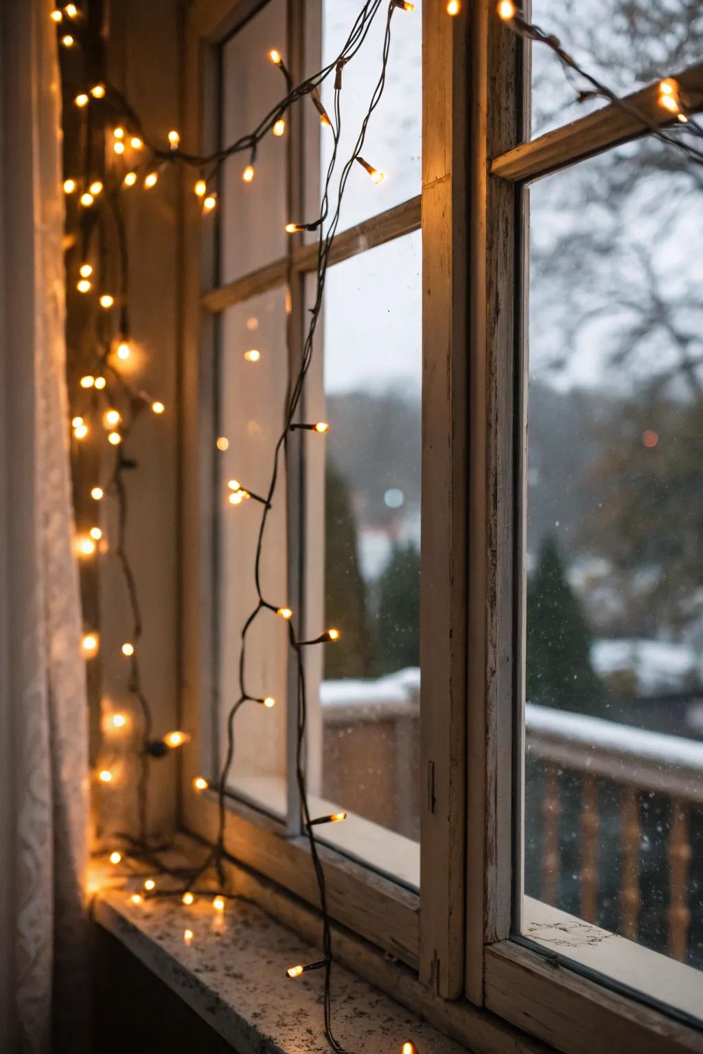 Enhance your window decor with cozy string lights.