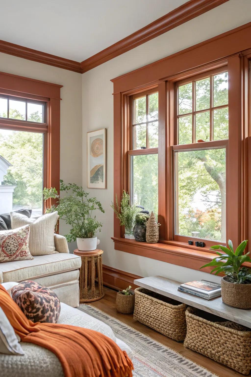 Burnished marigold trim introduces warmth and energy to a living area.