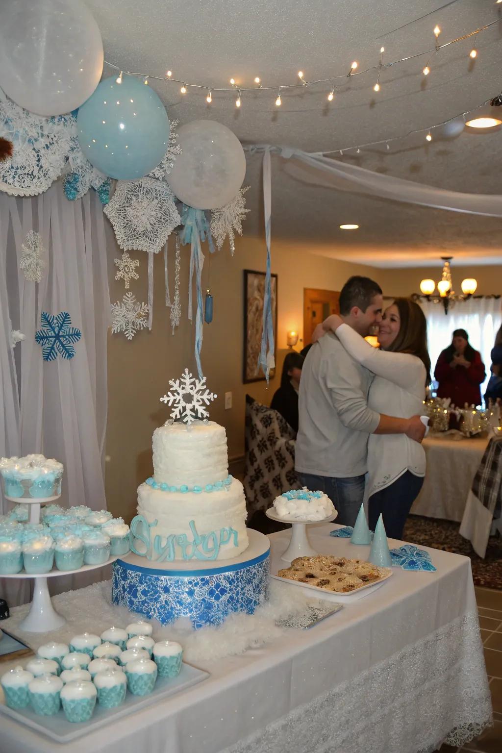 A whimsical baby shower with a Baby’s First Blizzard theme.