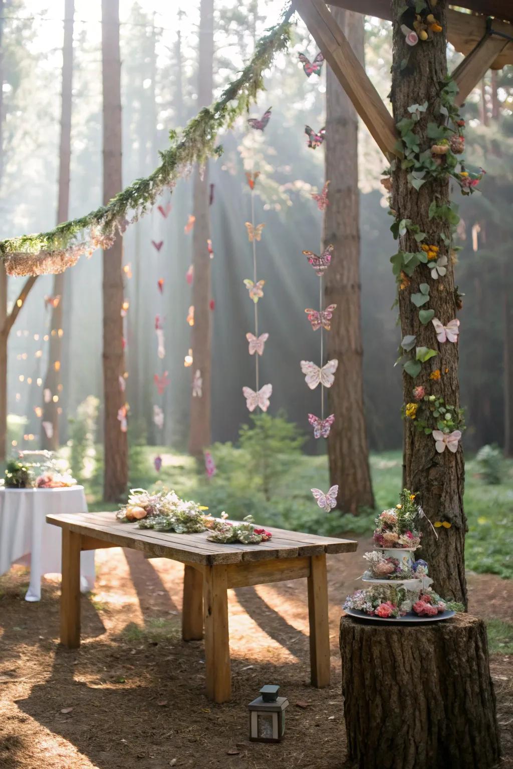 Flutter embellishments add a whimsical touch to the decorations.
