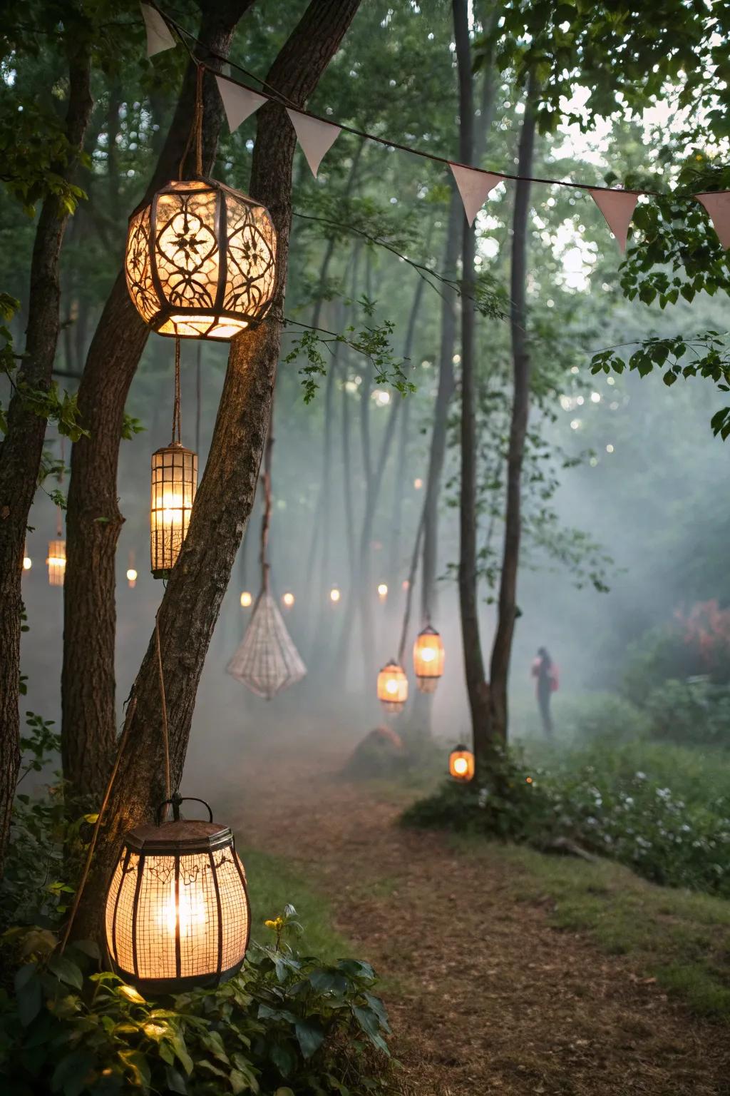 Create a magical atmosphere with hanging lamps.