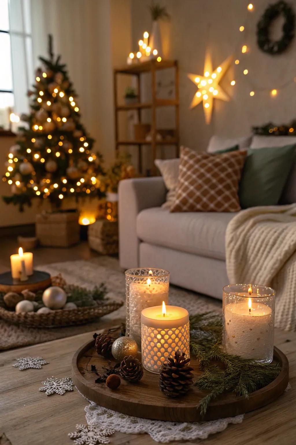 A cozy room with holiday scents enhancing the festive atmosphere.