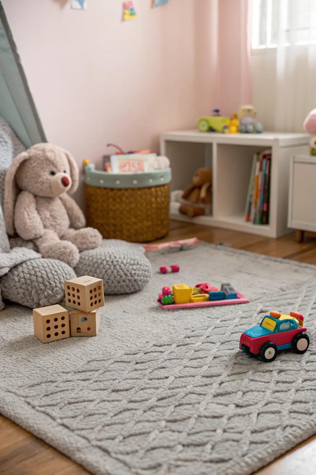 A soft rug adds comfort and warmth to a toddler’s space.