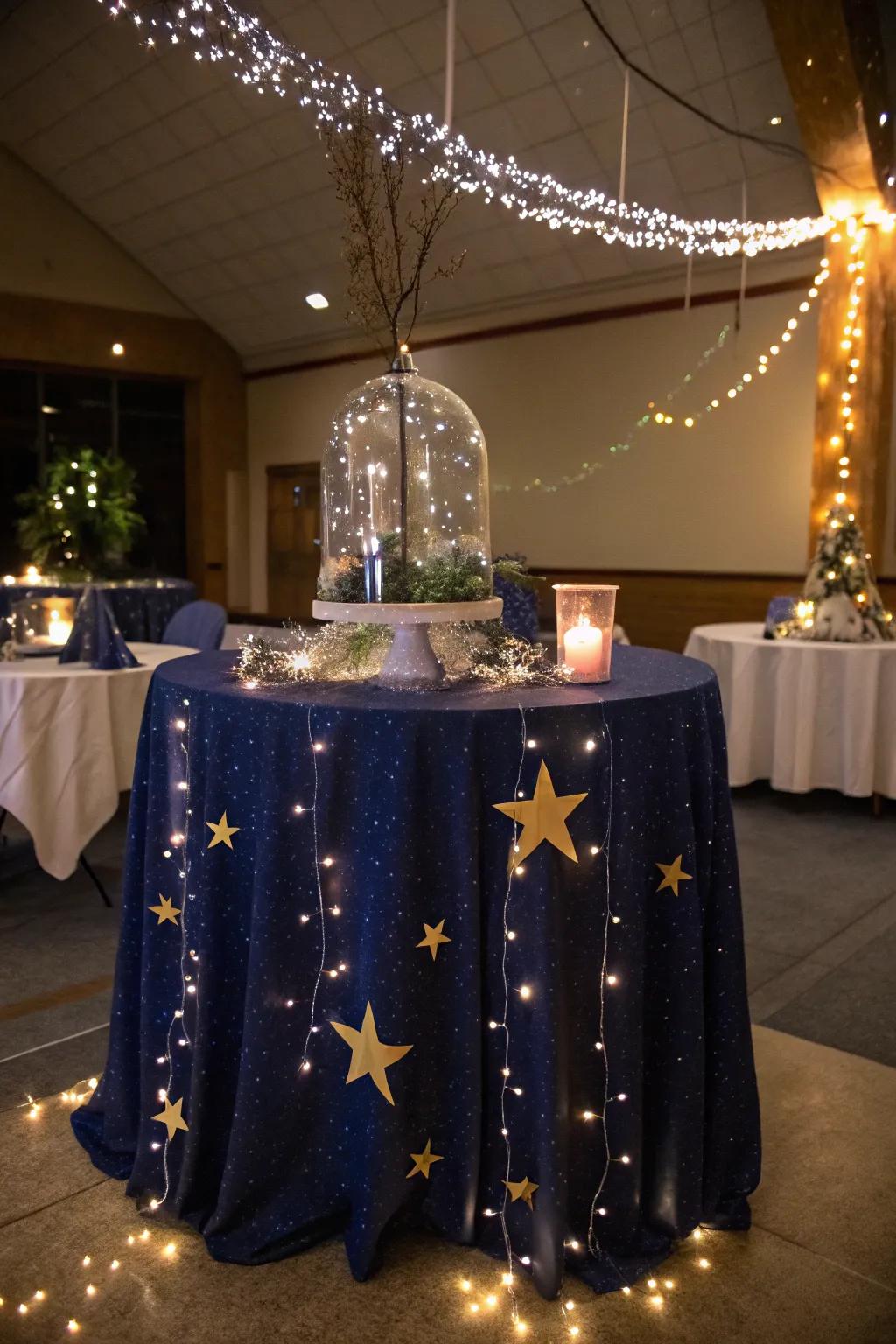 Star-inspired centerpieces transport guests to a magical starry night.