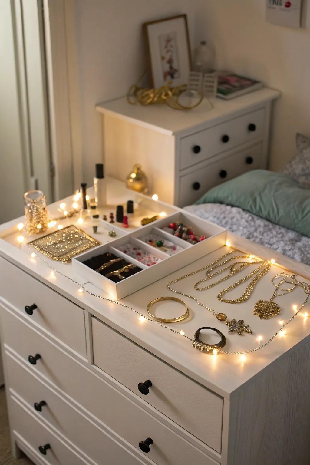 Impart a hint of sparkle to your dresser display.