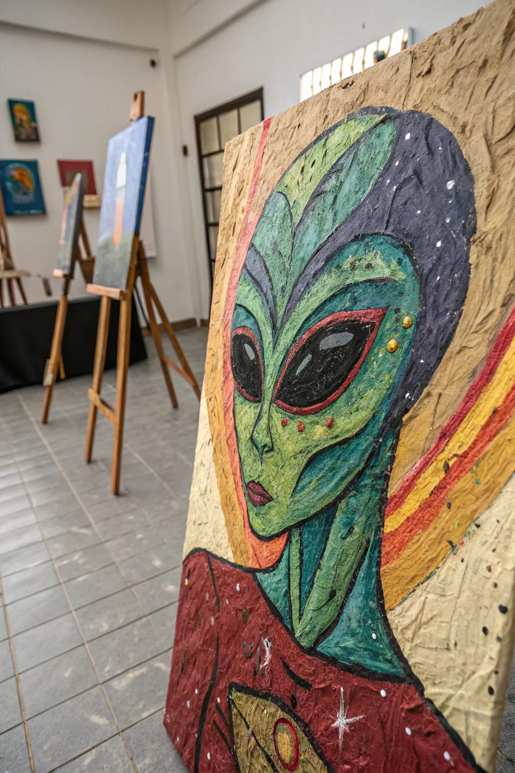 Surface qualities in cosmic art that craft an engaging and tactile visual encounter.