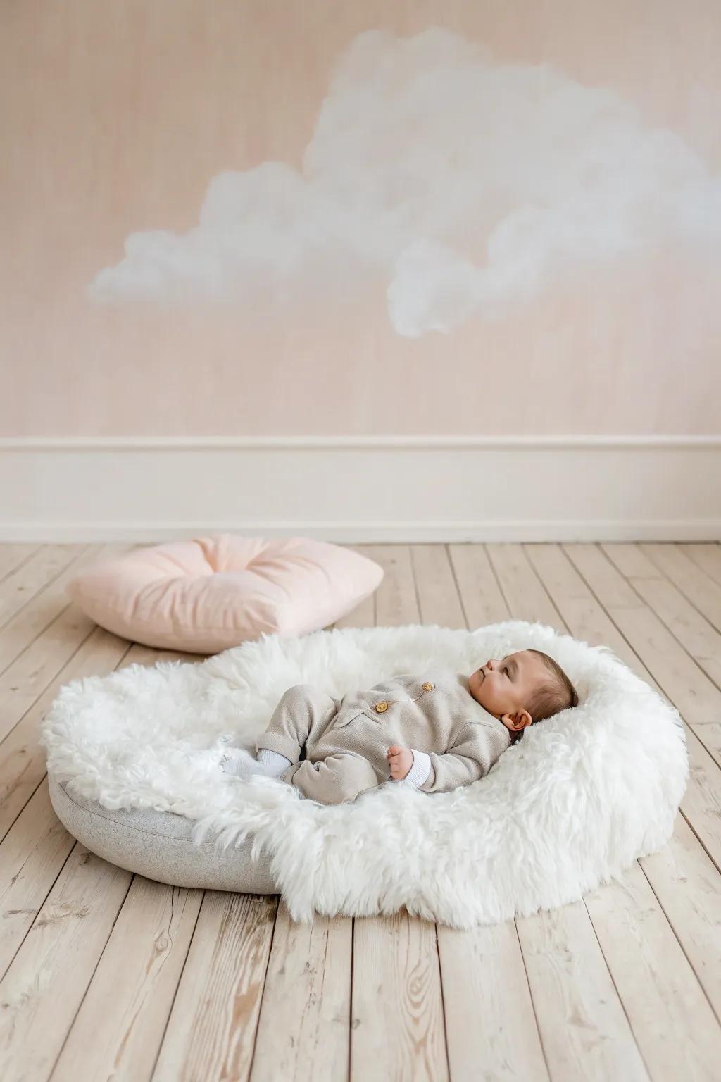 Floating on Cloudscape: Seize the serenity of your little one's dreams with a minimalist and dreamy photoshoot.