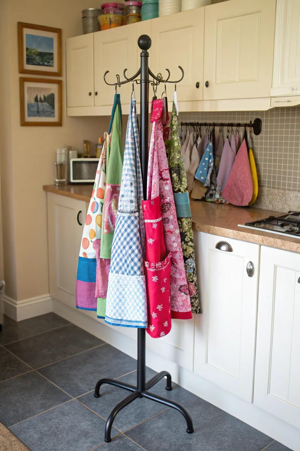 A mobile apron post extends adaptability and upright storage.