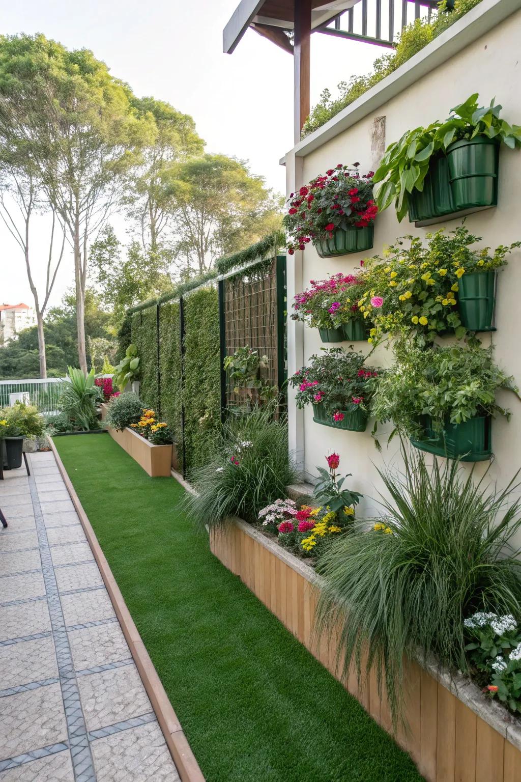 Vertical gardening infuses greenery into every corner.