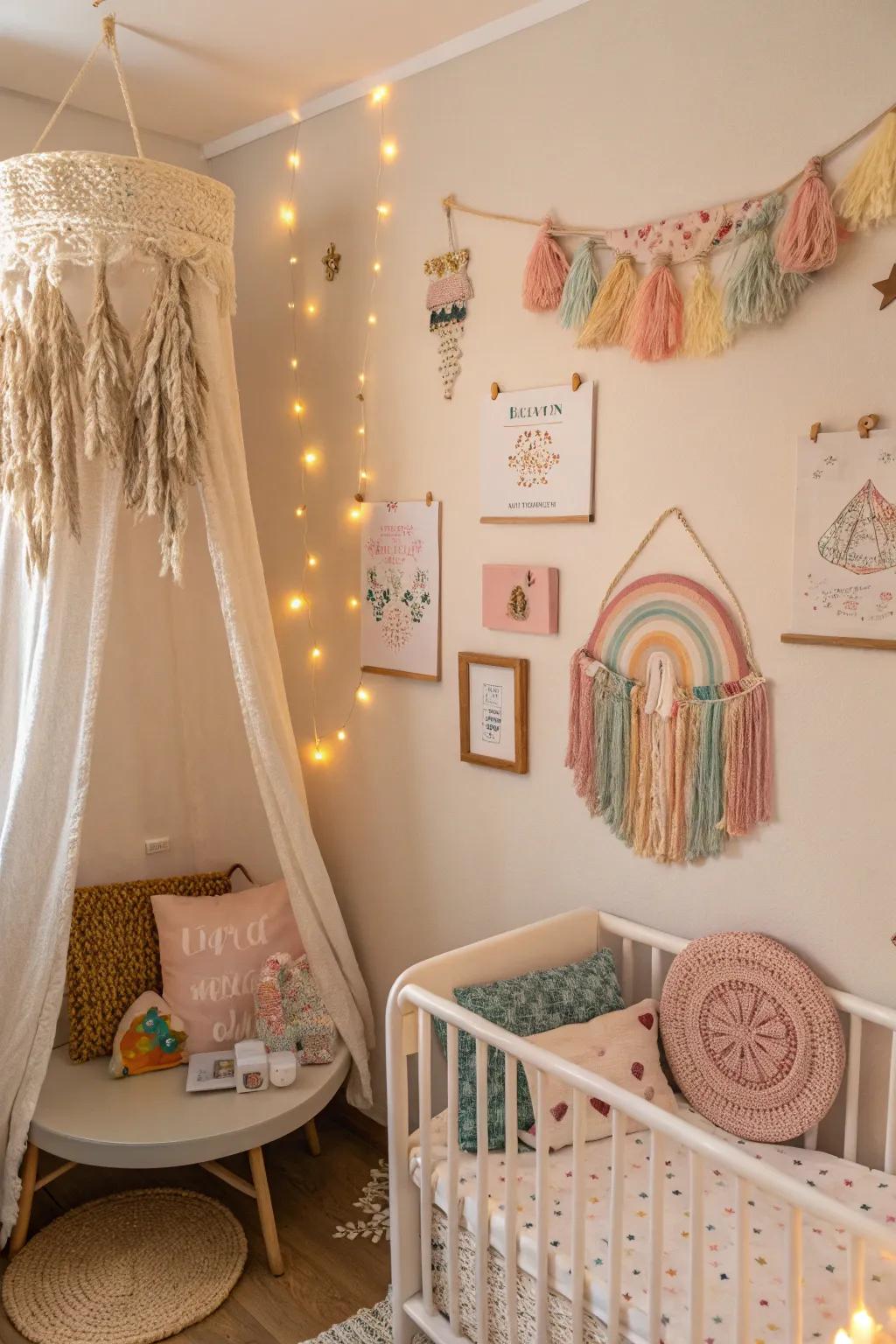Decor made at home adds a personal and heartfelt touch to the baby space.