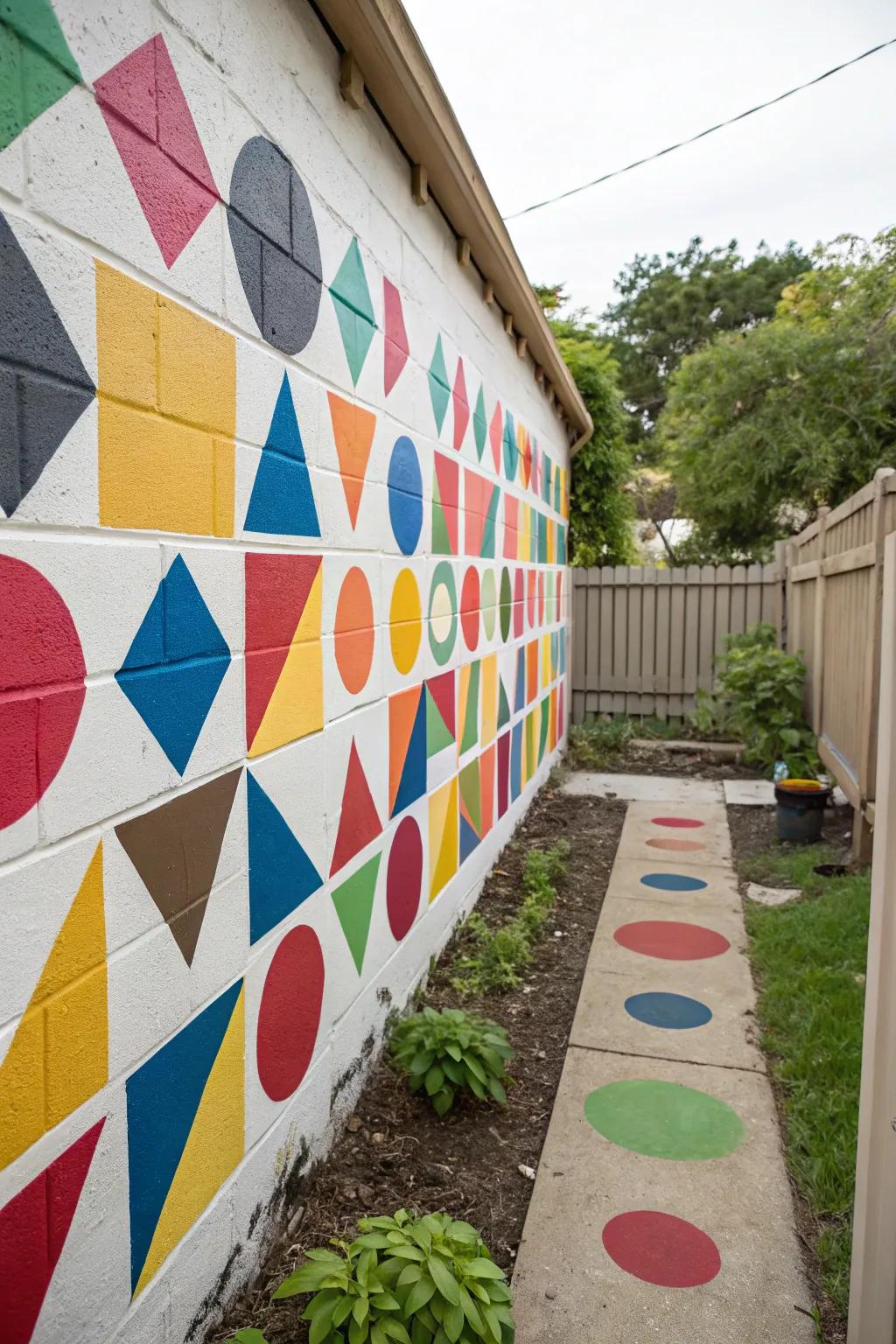 Geometric walls provide a modern edge.