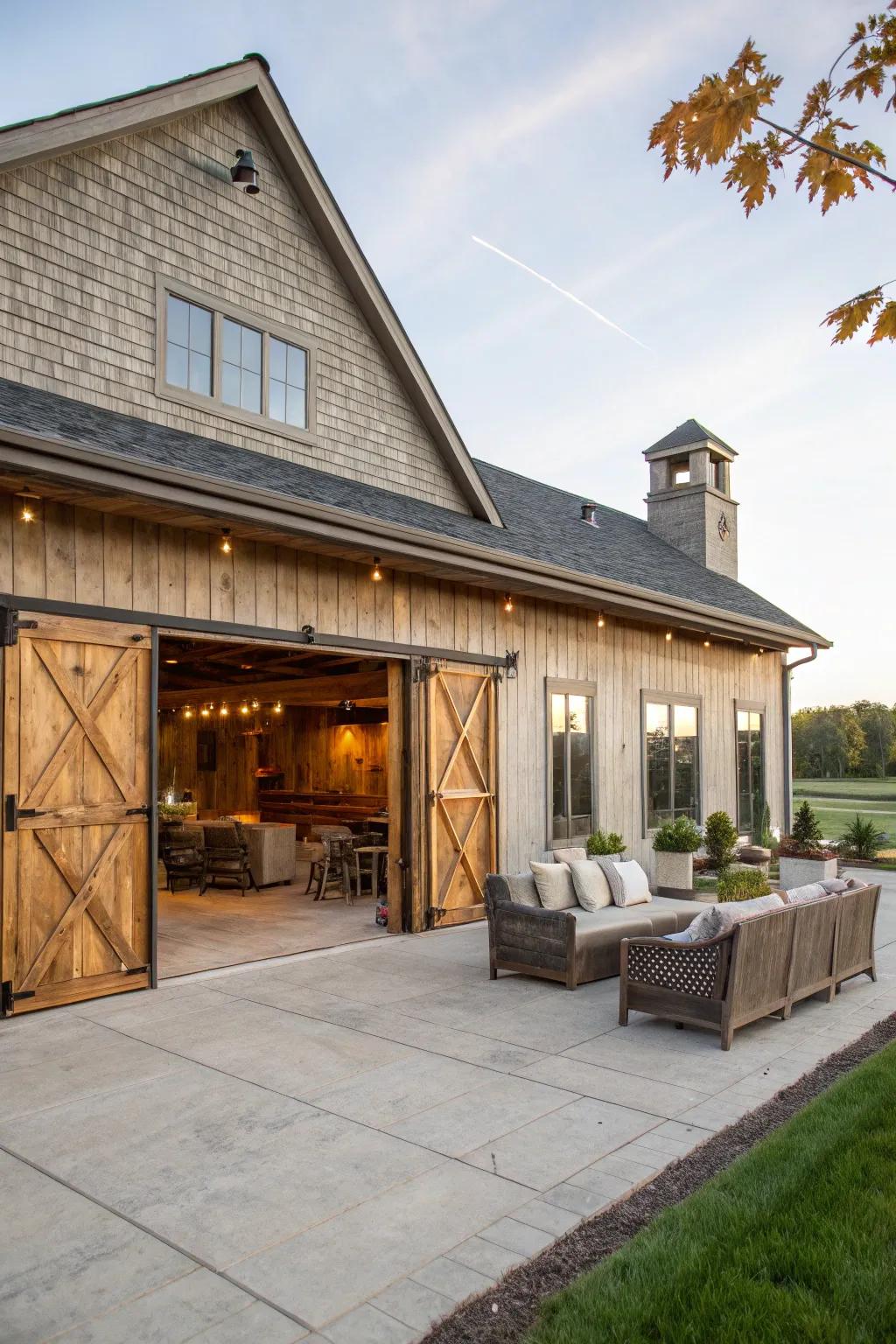 An outdoor patio expands seating space for accommodating and unwinding.