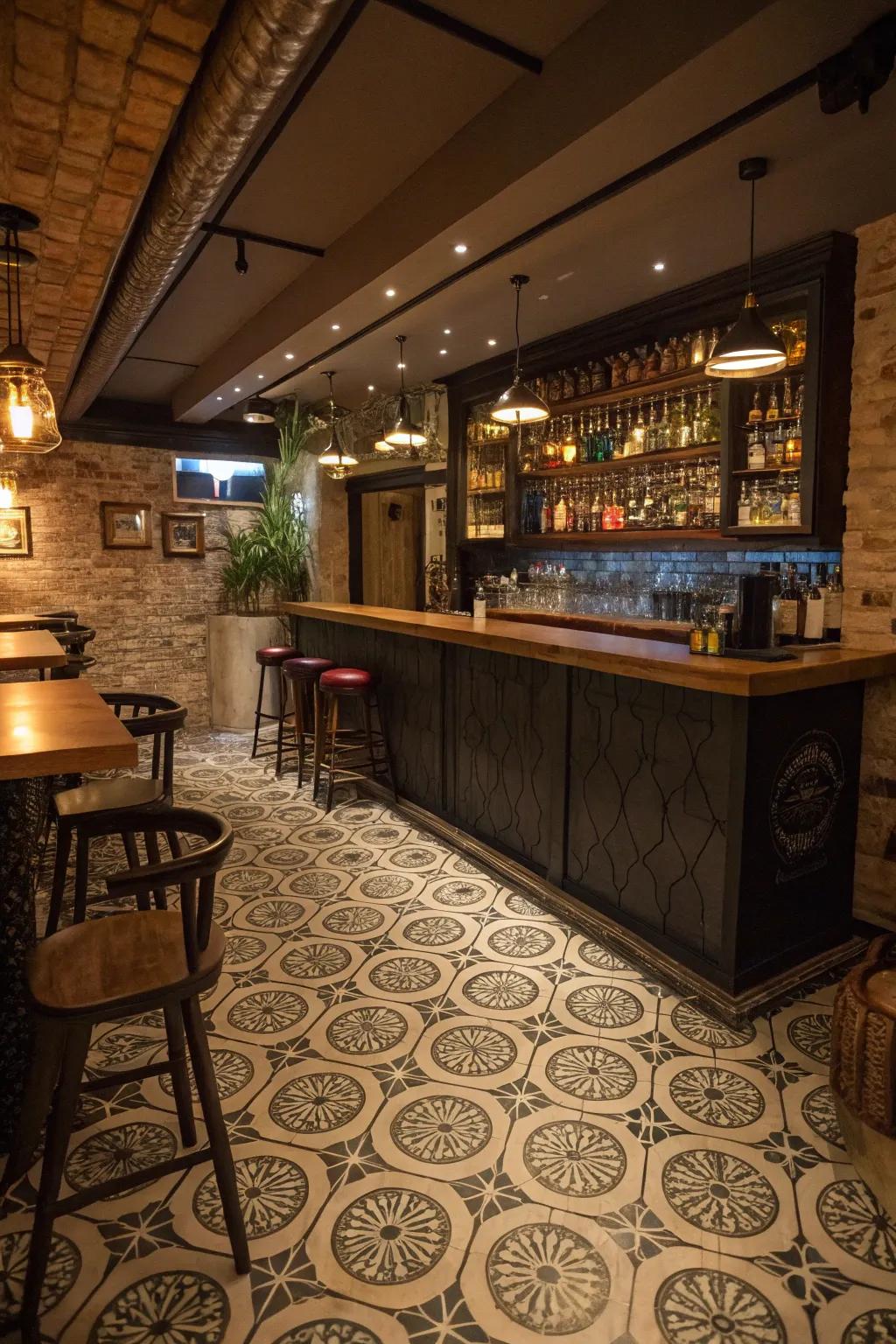 Unique flooring adds flair and completes the look.