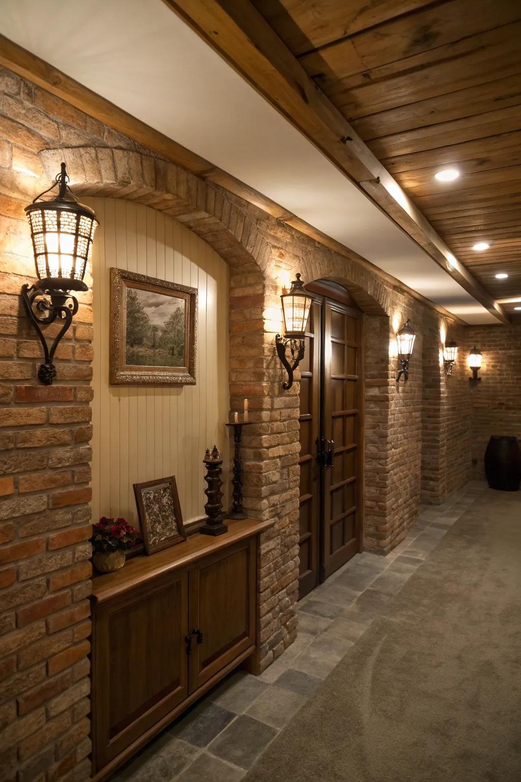 Wall lamps introduce texture and elegance to your basement.