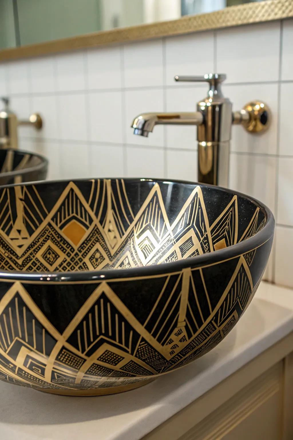 Art Deco sink design for timeless glamour.