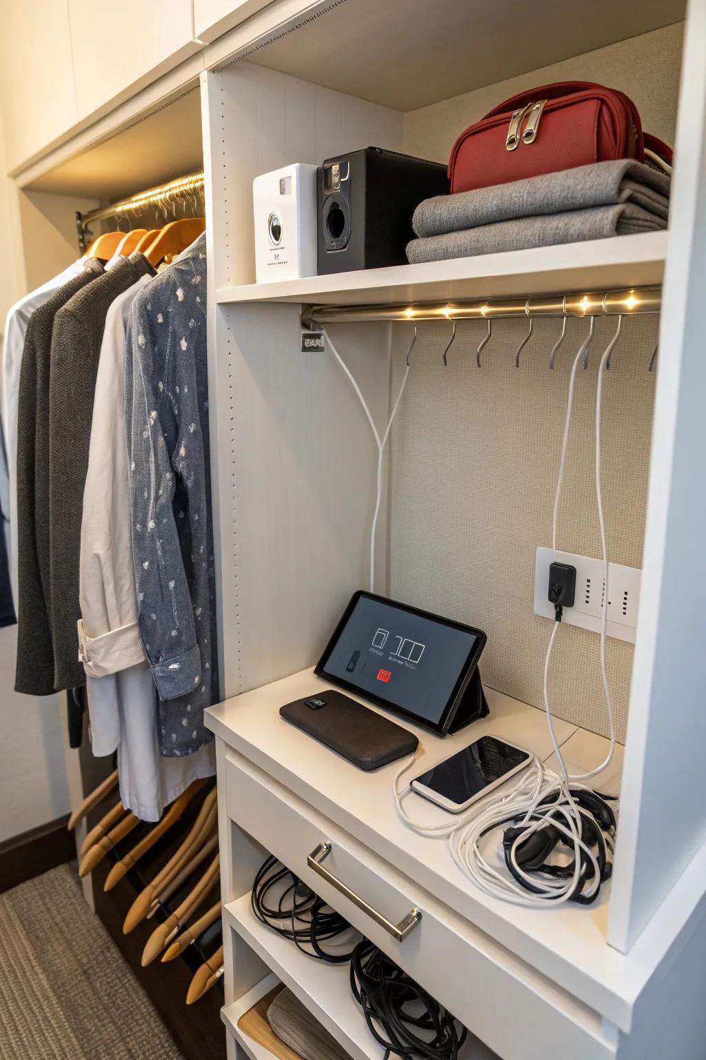 A charging station keeps your gadgets organized and ready to go.