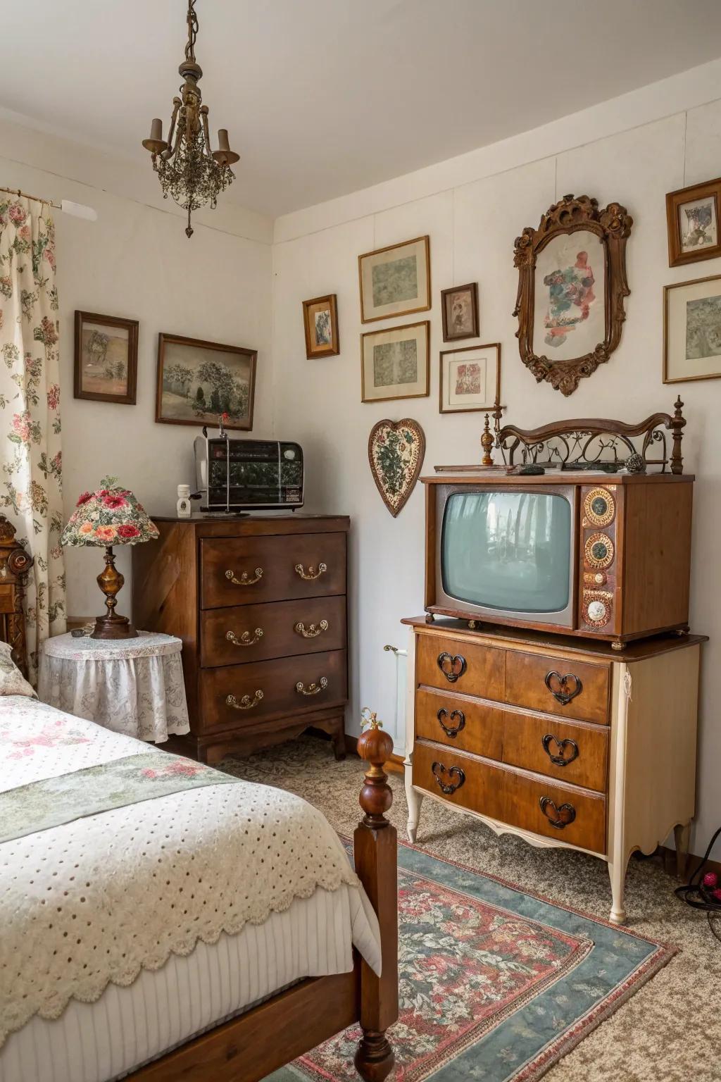Vintage furniture adds character and charm to your television sitting area.
