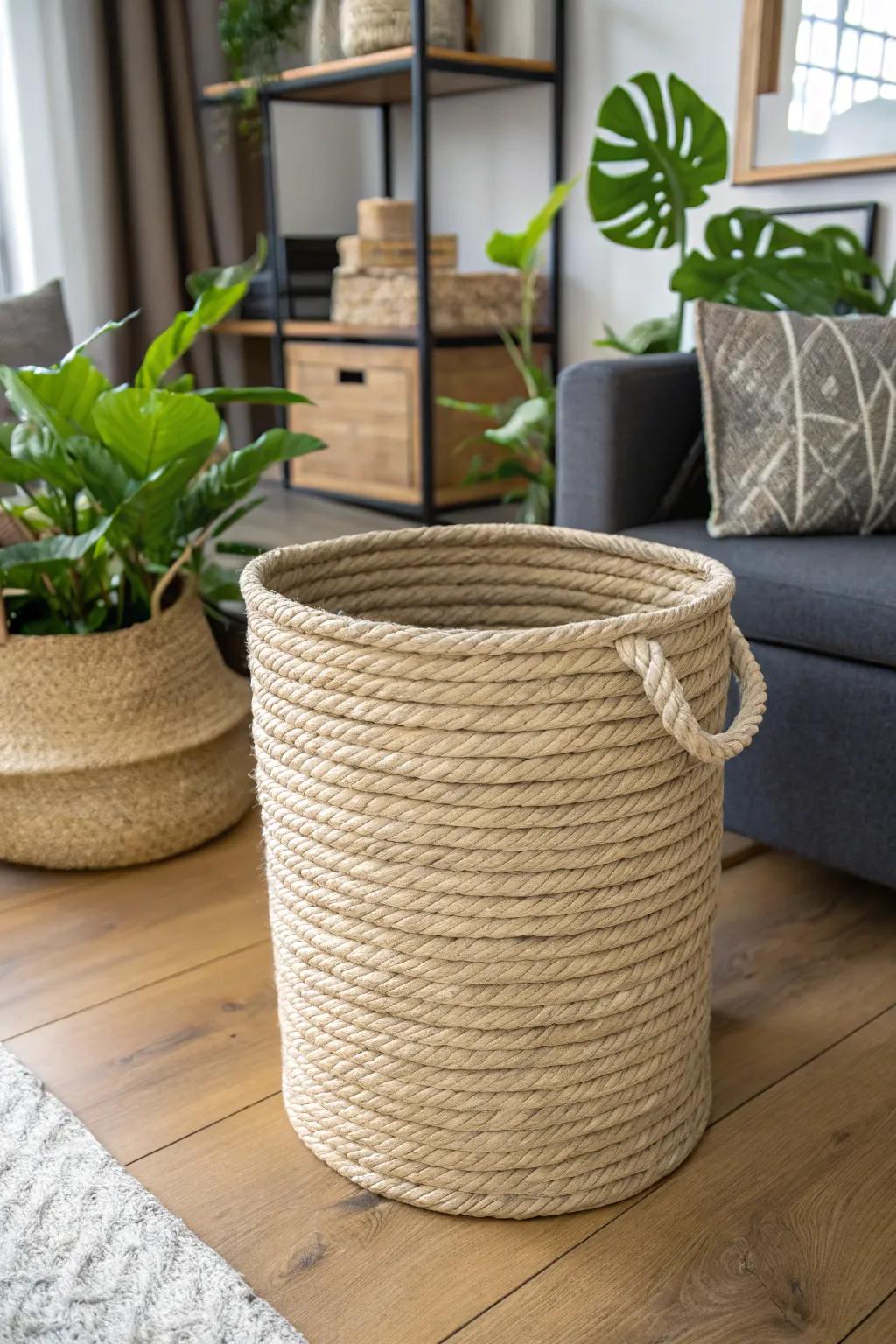 Storing in style through rope-enhanced bins.