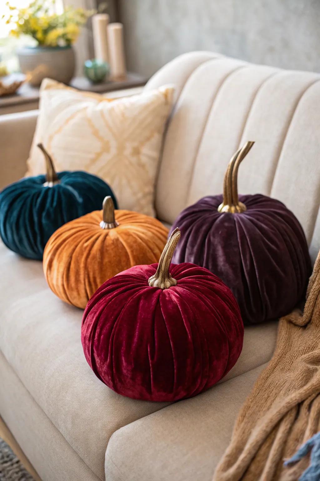 Indulge in pumpkins encased in plush fabric.