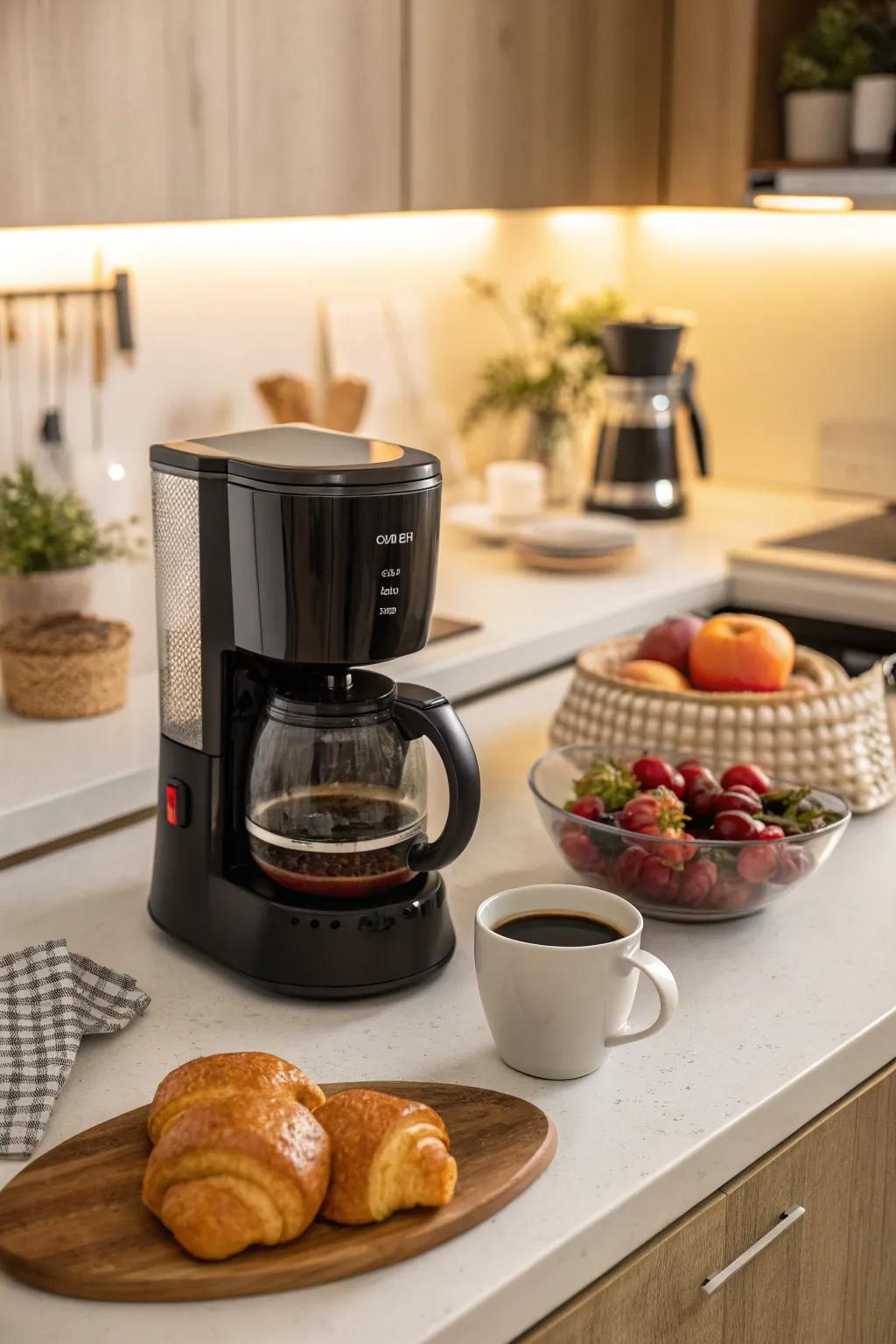 A smart coffee maker brews the perfect cup, adding convenience and luxury to morning routines.