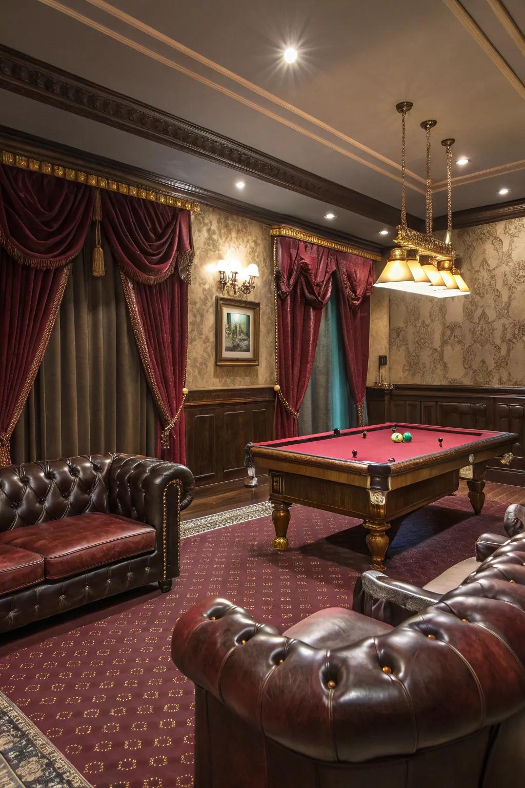 Lavish materials improve the beauty of your billiard space.
