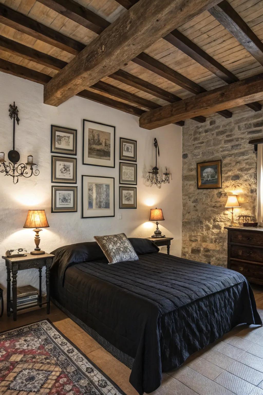 Incorporating unrefined charm into black bedding.