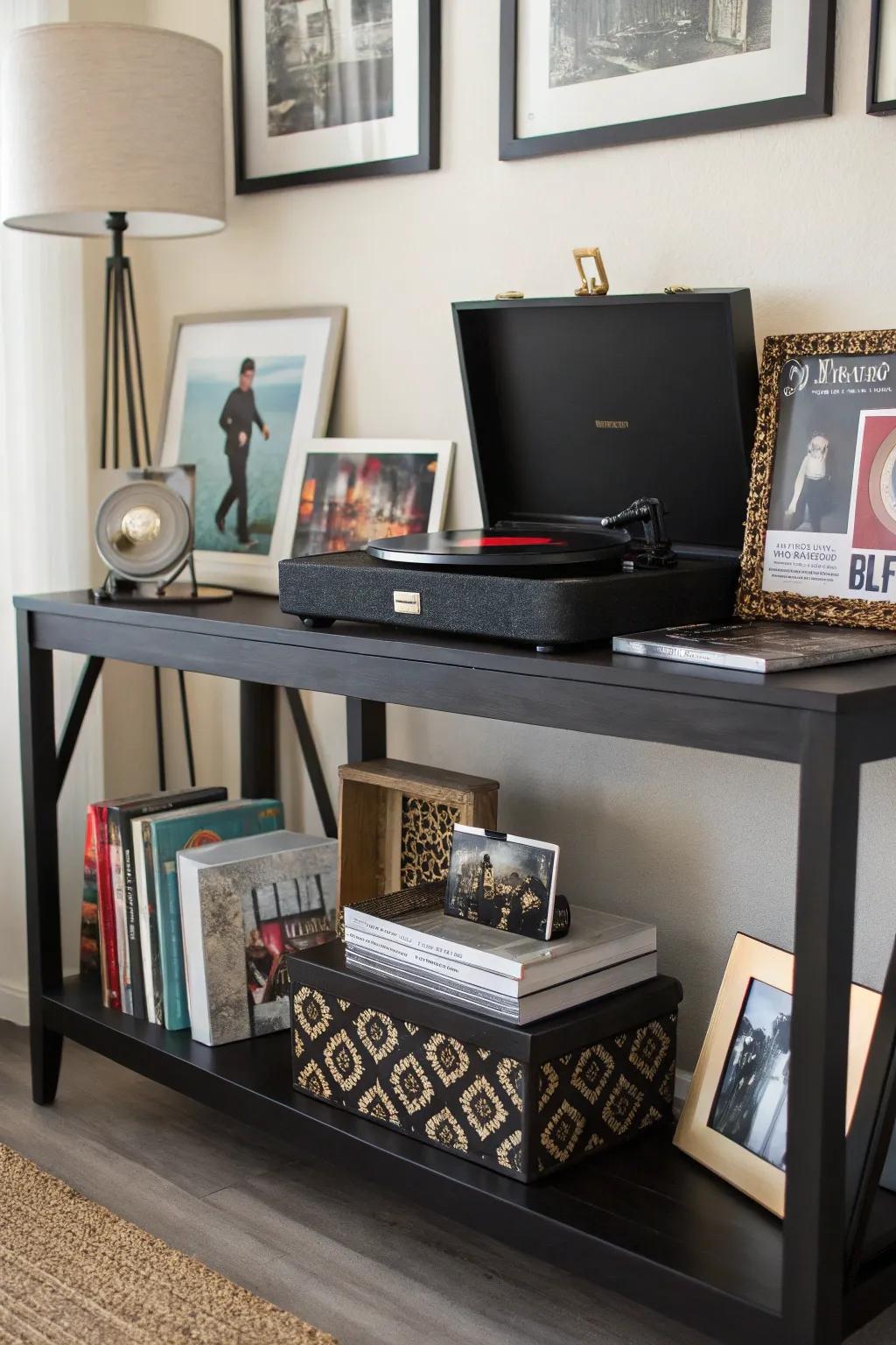 A themed display showcases personal interests and hobbies.