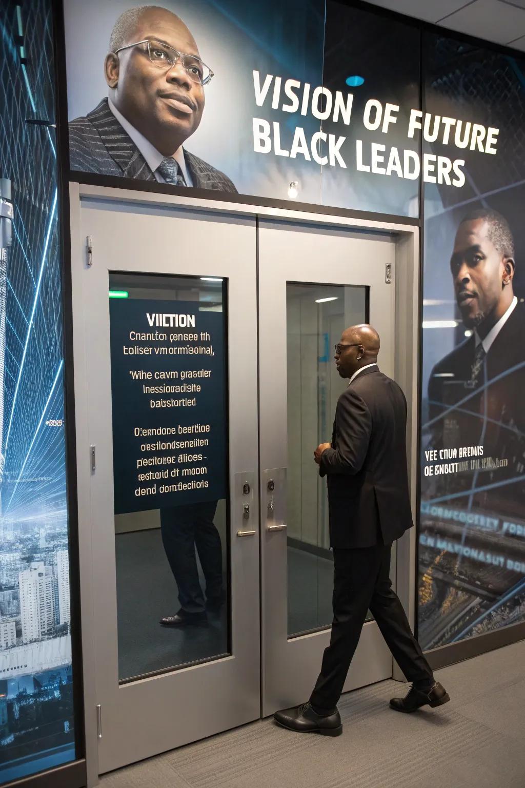 A door showcasing contemporary Black leaders and their perspective for the future.